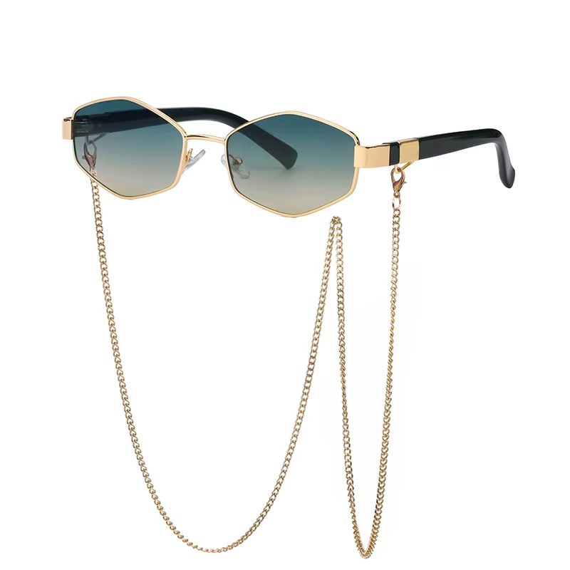 Women's Vintage Rectangle Sunglasses with Chain