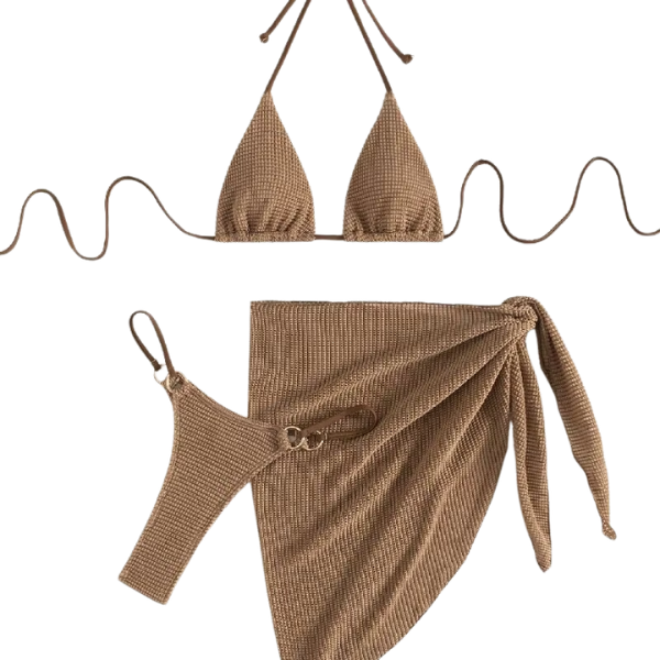 Women's 3-Piece Textured Bikini Set with Sarong