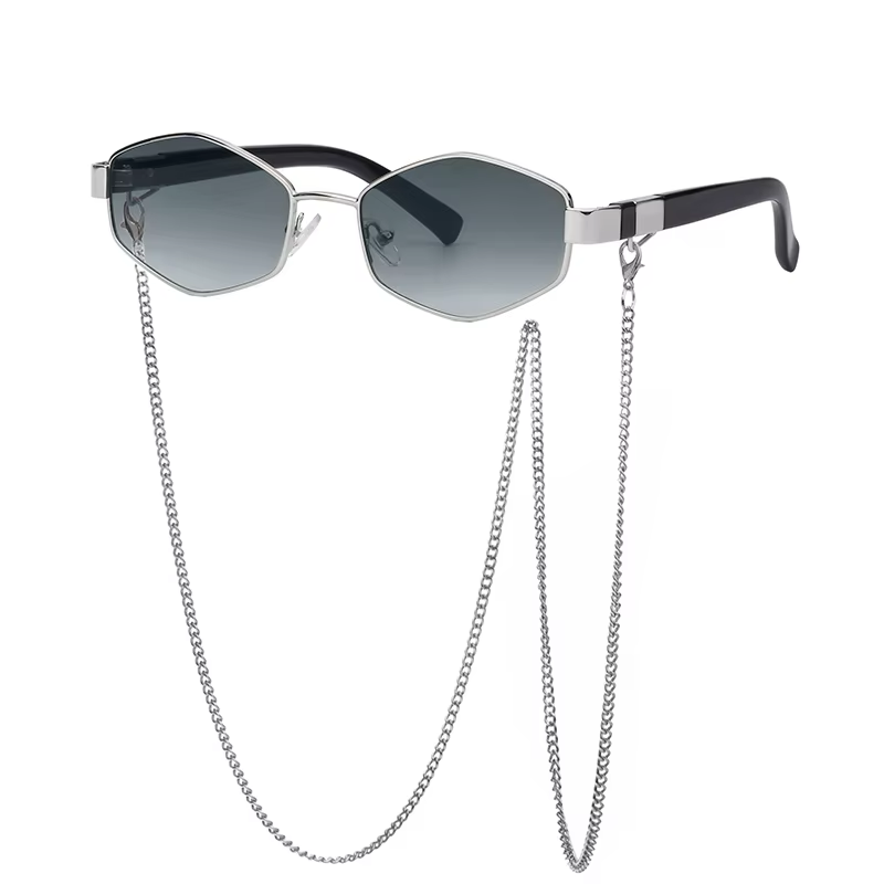 Women's Vintage Rectangle Sunglasses with Chain