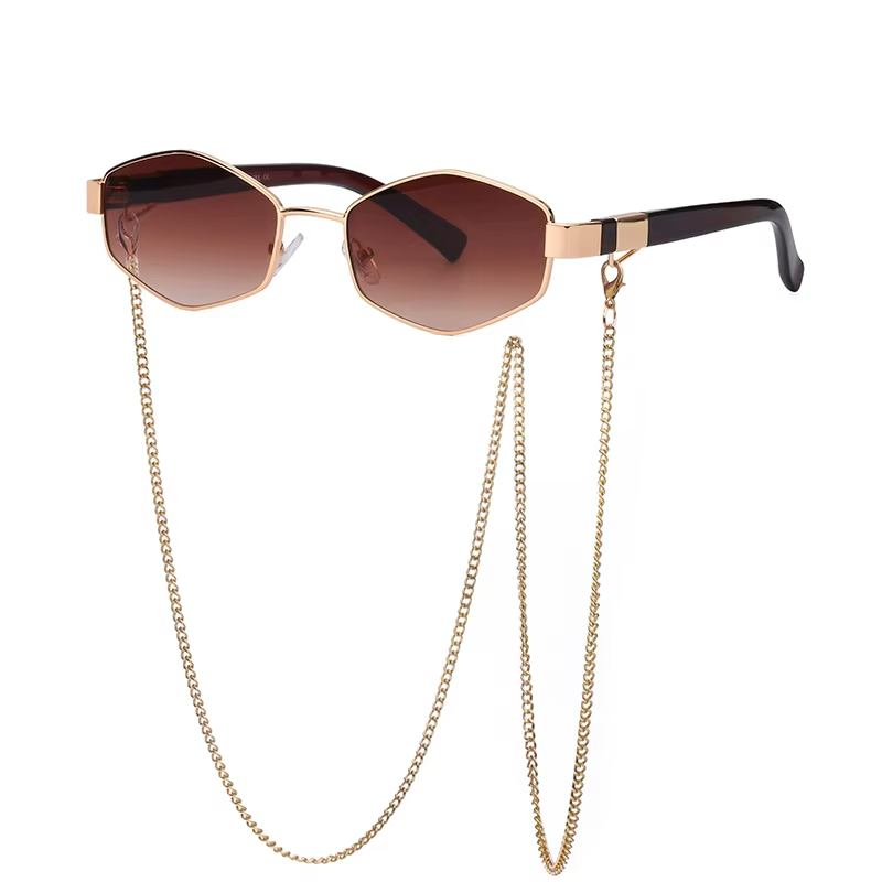 Women's Vintage Rectangle Sunglasses with Chain
