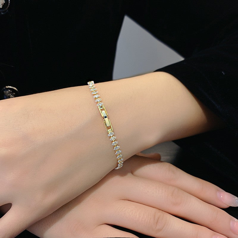 Gold Tennis Bracelet with Crystal Accents