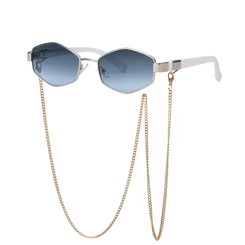 Women's Vintage Rectangle Sunglasses with Chain