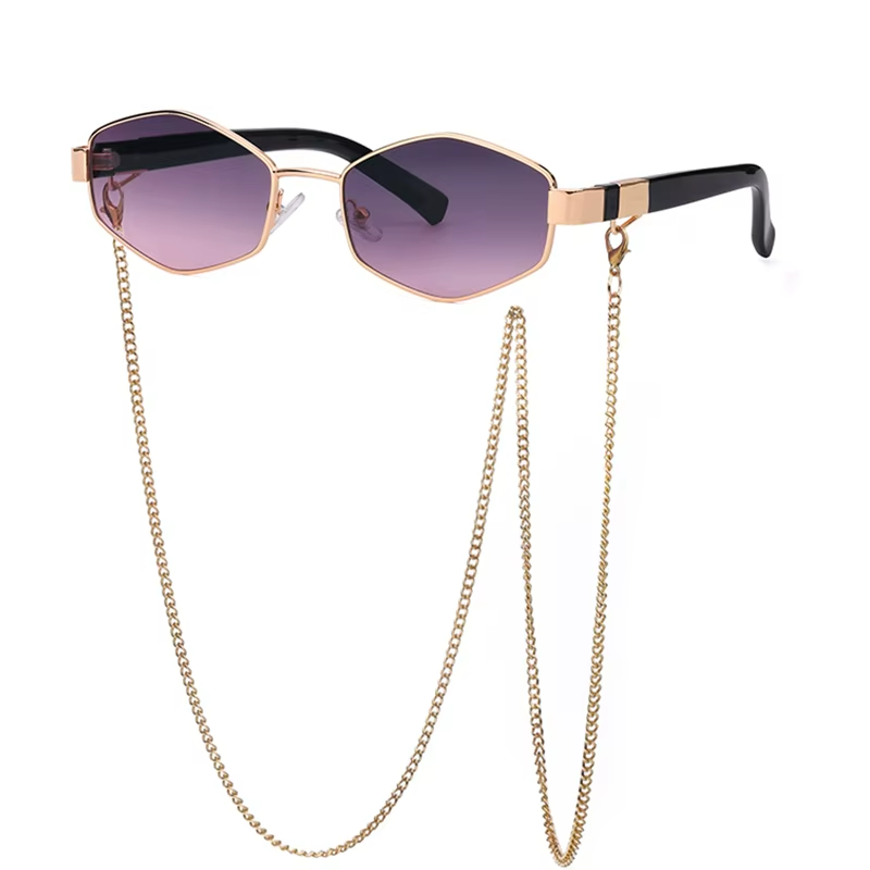 Women's Vintage Rectangle Sunglasses with Chain