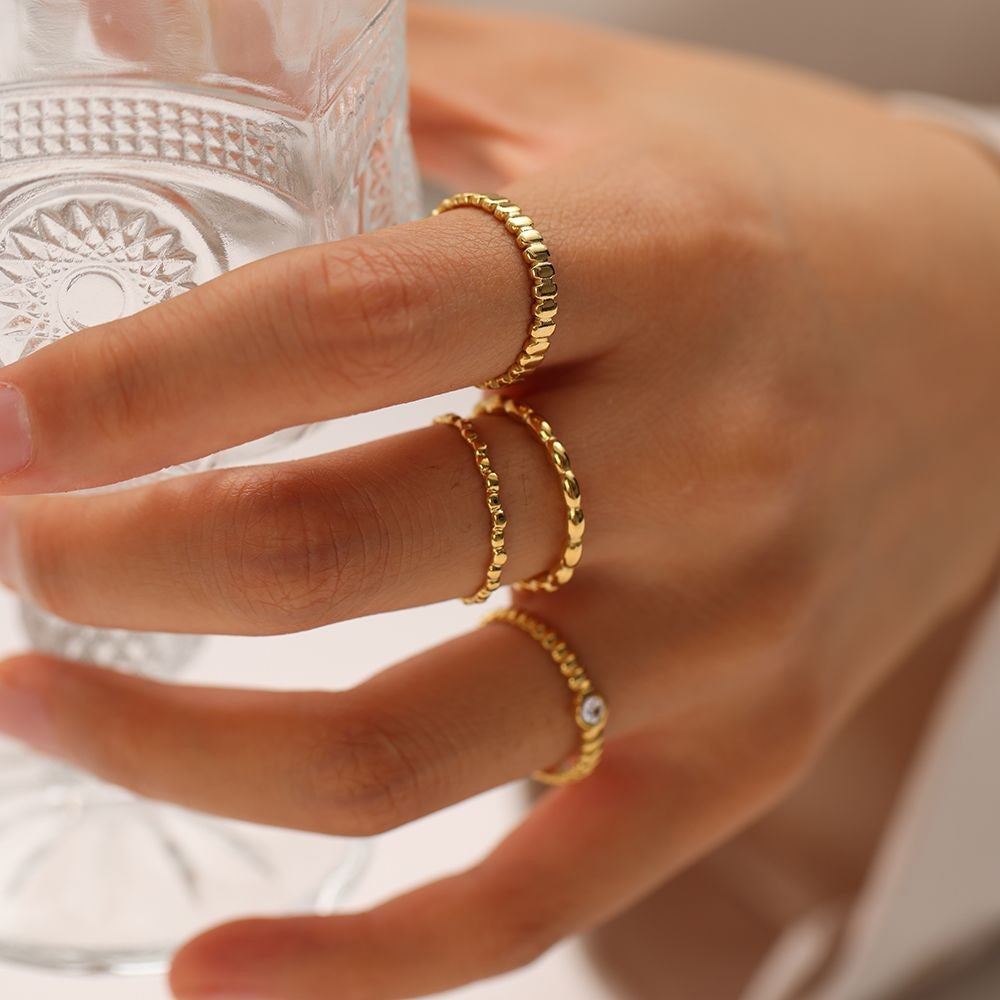 Gold Stainless Steel Beaded Ring