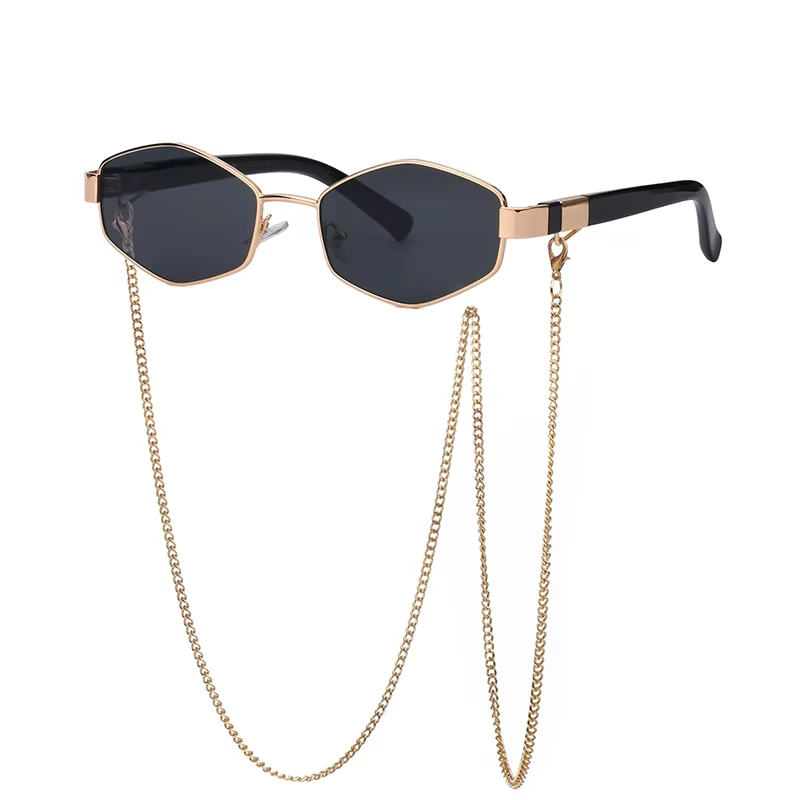 Women's Vintage Rectangle Sunglasses with Chain