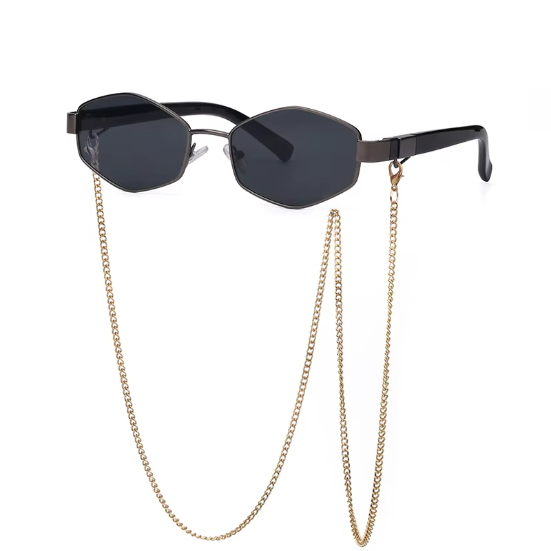 Women's Vintage Rectangle Sunglasses with Chain